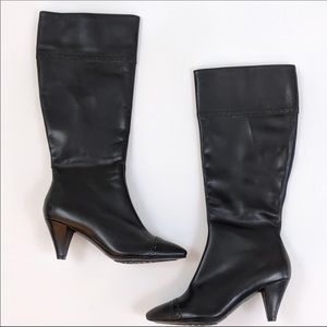 Arturo Chiang Heeled Boots Black Leather Peach 7